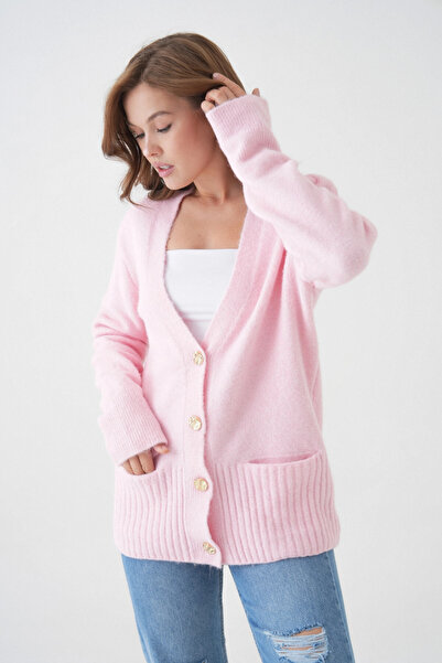 Park Karon Women's V-Neck Button Closure Wool Blend Fleece-Lined Oversized Knitwear Cardigan 8641Sw