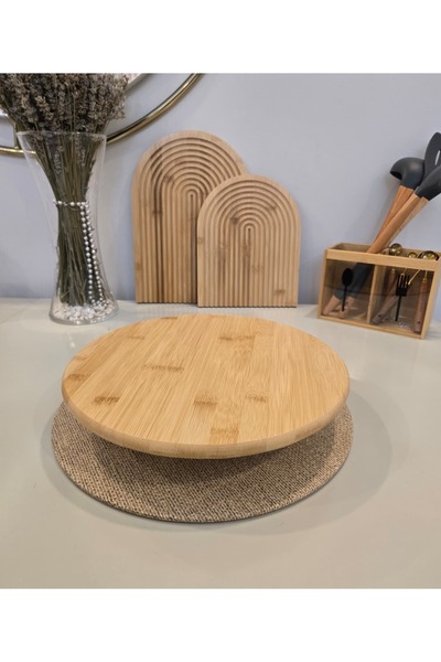 Berina home Yuvarlak Bambu Pasta Standı & Kek Standı 30X30 cm Büyük Bambu Sun...
