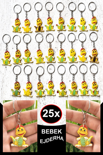 Bundeba 25x adet Oyuncak Bebek Ejderha Sarı Silikon Anahtarlık Doğum Günü Hediyesi Karne Hediyesi