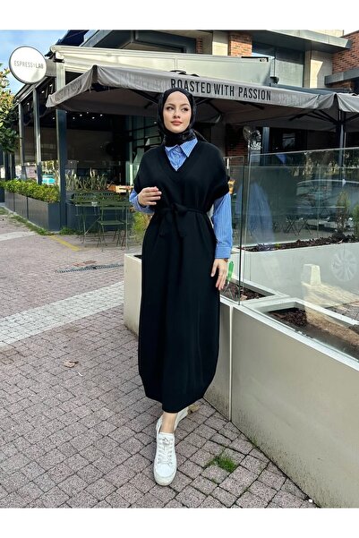 Miraydın Butik Poplin Detailed Knitwear Dress - Black