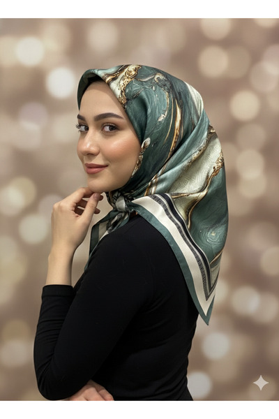 Picasso İpek Görünümlü Mint Yeşili Kristal Eşarp – Twill Şık Tasarım 90x90