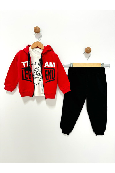 By Cwhr 100% Cotton Hooded Zippered Sweatshirt with Badge 3-Piece Men's Tracksuit Set