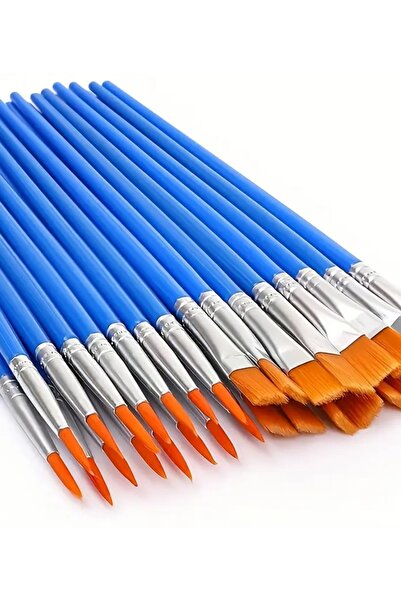 Denic Tasarım 10'lu İnce ve Geniş Uçlu Fırça - Ahşap -Yağlı Boya - Akrilik - Sulu Boya Fırçası