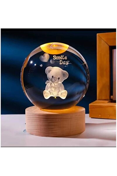 GenelTedarik Ayıcık Temalı Kristal Cam Küre Ahşap Stand Doğum Günü Noel Gece ...
