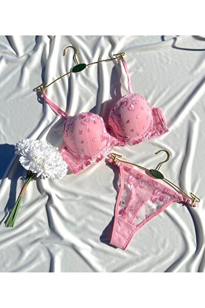 RUYAZ Heart Embroidered Supported Bra Panty Set