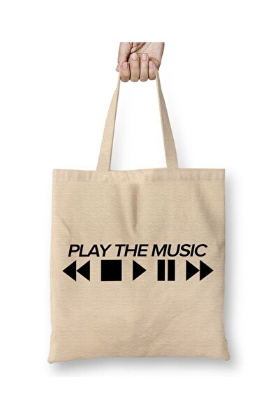 Toyaso Play the Music White Cloth Bag Long Handle Shopping Bag Beach Bag