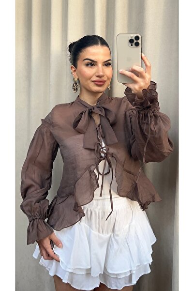 Butik Brown Tie-Up Shigon Shirt