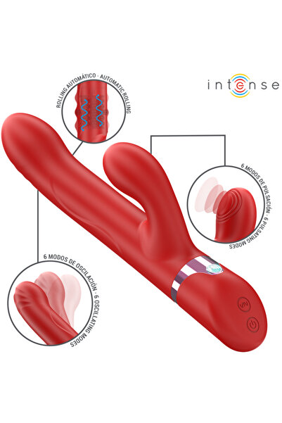 INTENSE - STIMULATOR MULTIFUNCȚIONAL LELE ROTATIV ȘI OSCILANT ȘI STIMULARE ROȘU