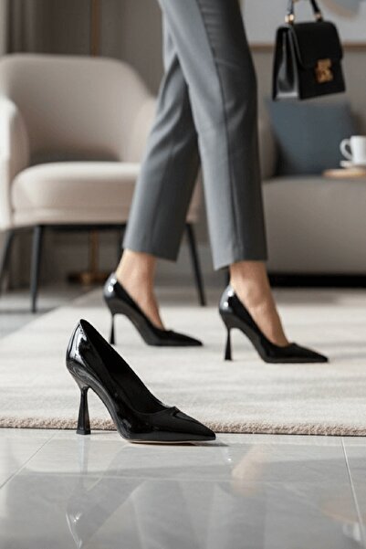 DİVOLYA Saint Black Patent Leather (8 cm) Heel Height Daily Use Stiletto