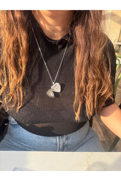 mibrillo Steel Openable Heart Model, Double-Sided Usable, Picture Can Be Inserted Commemorative Necklace