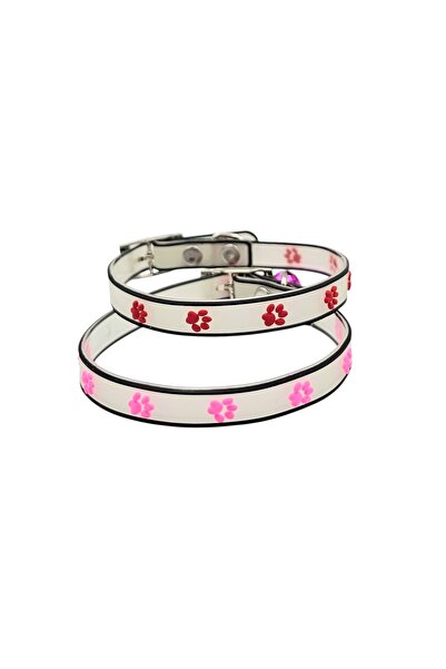 SK9 Set of 2 Cat/small dog collars, 18-25cm, phosphorescent silicone, SK9-Glow, red/pink paws