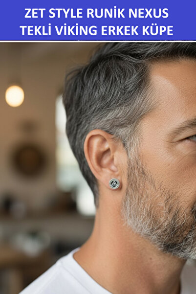ZETCONCEPT Zet Style Runik Nexus Single Viking Earring – Black Men's Single Talisman Earring - a Gorgeous Gift