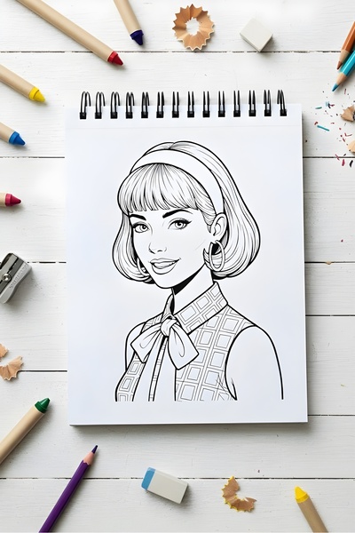 M&H Coloring Retro Girl - 21X21 cm Coloring Book, for Children and Adults