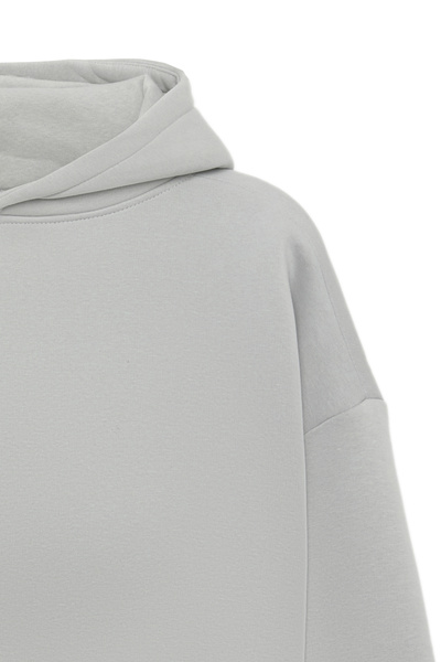 THE RULE Men's Oversized Loose Fit Cotton 3 Thread Ş Fleece-Lined Soft Textured Basic Gray K Hooded Sweatshirt