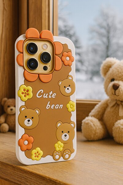 OSG iPhone 14 Pro Compatible Cute Bear and Flower Pattern Shock-Absorbing Premium Luxury Soft Case