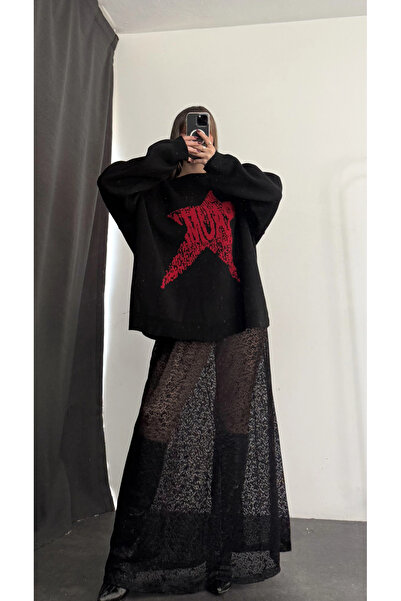 nona butik Star Patterned Sweater - Black