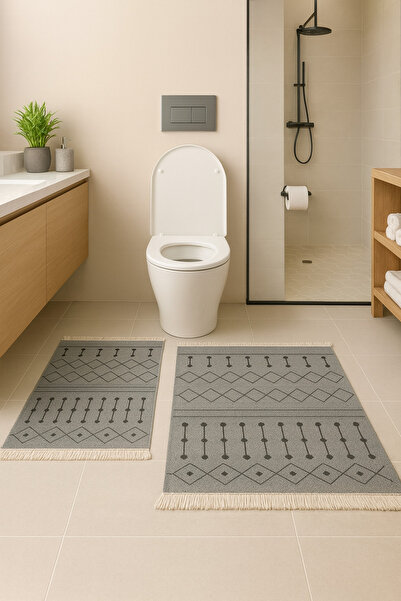 SEVHOME CONCEPT Kaydırmaz 2’li Banyo Paspas Seti Kilim Desenli 100x60 & 60x50 cm