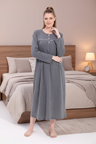 Lohusa Homewear قميص نوم نسائي طويل الأكمام بياقة دائرية وتصميم كبير الحجم (ط...