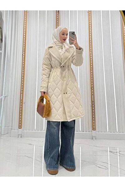 BZ BUTİK Kadife detaylı kapitone mont