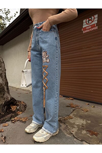 Butik Bear Jeans Pants Lace Trim Straight / Regular Fit High Waist 100% Cotton
