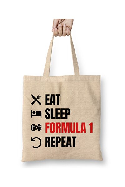 Toyaso Eat Sleep Formula 1 Repeat Red White Tote Bag Long Handle Shopping Bag Beach Bag