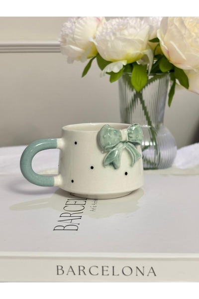 Kizaru Home Su Yeşili Fiyonk Kabartmalı Yılbaşı El Yapımı Kupa, Bardak, Kahve...