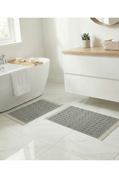 SEVHOME CONCEPT طقم سجادة حمام مكون من قطعتين مضادة للانزلاق، منقوشة، مقاس 10...