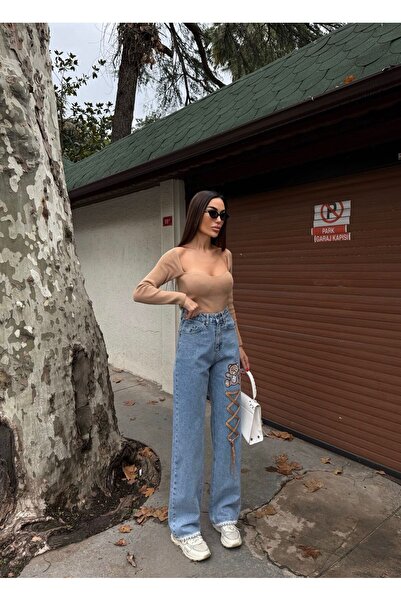 Butik Bear Jeans Pants Lace Trim Straight / Regular Fit High Waist 100% Cotton