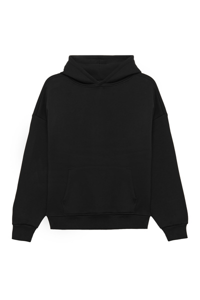 THE RULE Ανδρικό φούτερ oversized Loose Fit Cotton 3 Thread Ş επένδυση fleece Μαλακής υφής Basic Black K με κουκούλα