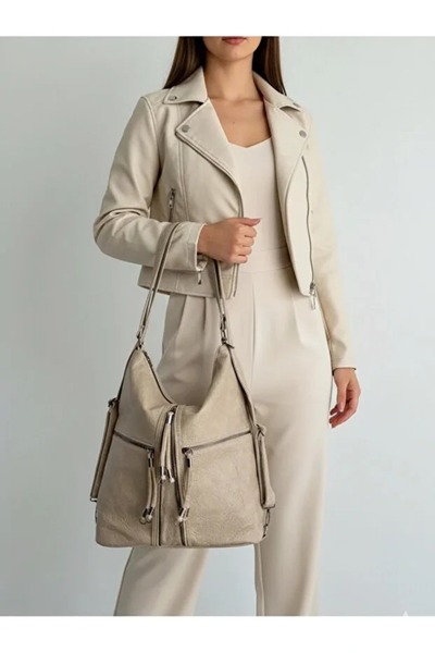 H&D COLLECTİON *Soft Faux Leather Mink Women's Bag Suitable for Hand, Shoulder and Back Use 34*39 cm