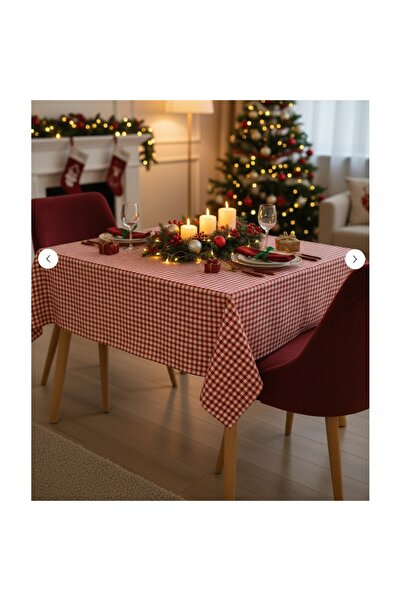 SHome 170x170 CM Kırmızı Ekose Yılbaşı Masa Örtüsü – Christmas Sofra Bezi