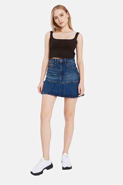 MOHITO Women Washed Denim Mini Skirts, Blue