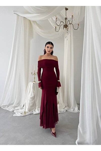 ETİKAFASHION Straplez Tül Balık Elbise