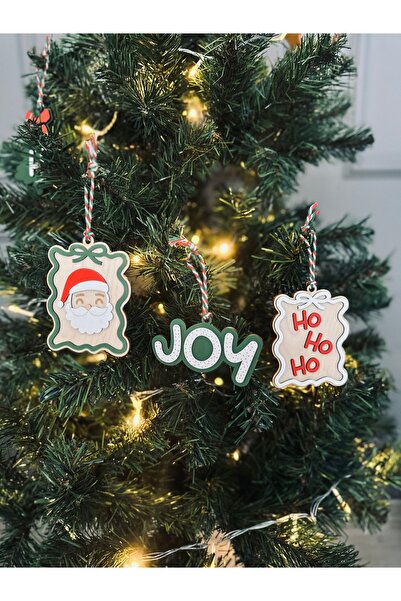 Woodiac It's Woodiful! Yılbaşı Ağacı Süsü 3'lü Ahşap Set - Noel Baba, Joy, Ho...