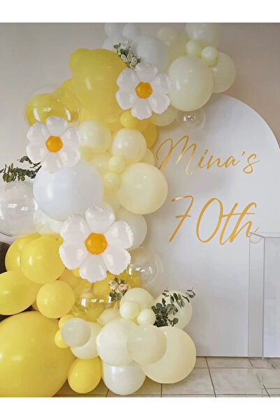 Öztürkpartievi Sarı Beyaz Papatya Balon Doğum Günü Parti seti