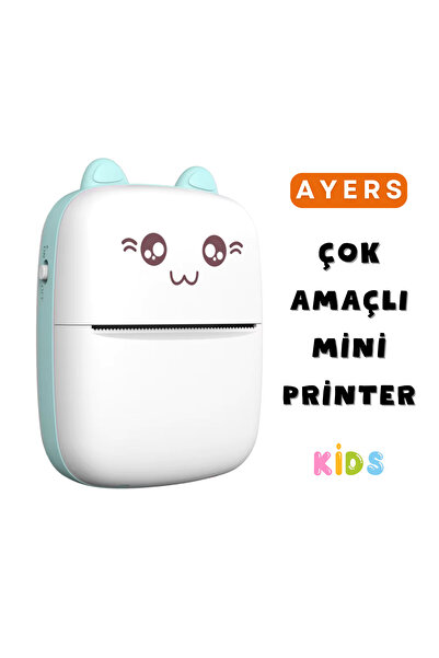 Ayers Mini Termal Taşınabilir Yazıcı Pembe , 3adet Beyaz 3adet Renkli Sticker...