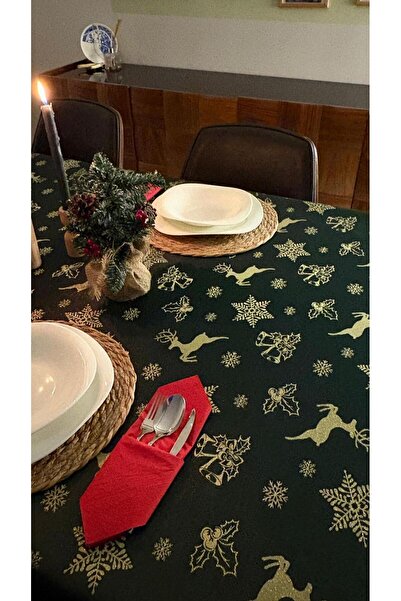 homease Seamless Fabric Jacquard Glitter Christmas Green Tablecloth