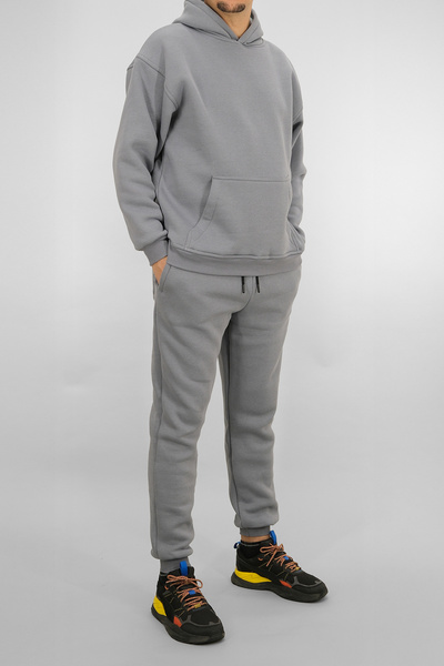 Souris Men's Comfortable Fit 3 Thread Thick Winter K Hooded Tracksuit Set Gray