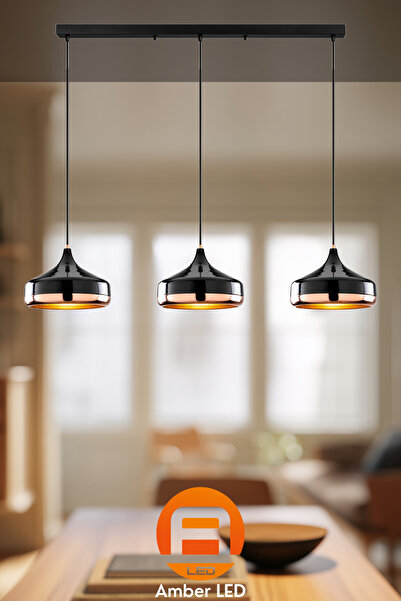 AmberLED Metal Gövdeli 3'lü Sarkıt Aydınlatma Mutfak ve Salon İçin E27 Uyumlu