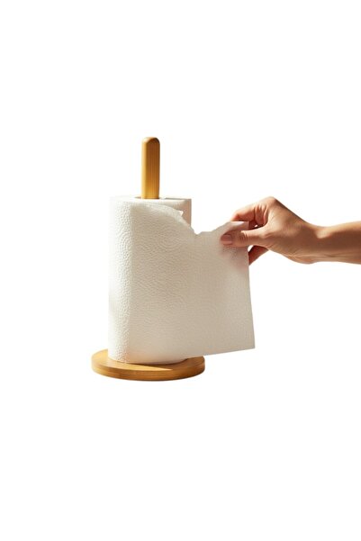 Efsun Bamboo Paper Towel Holder – Non-Slip Base – Stylish and Natural Design – Roll Paper Towel Holder