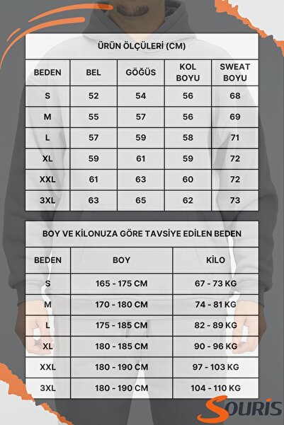 Souris Men's Gray Oversized Hooded Sweatshirt 3 Thread Fleece-Lined Kangaroo Pocket