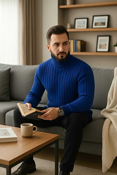 Daniel Lucci Men's Gray Knit Sweater with Full Turtleneck