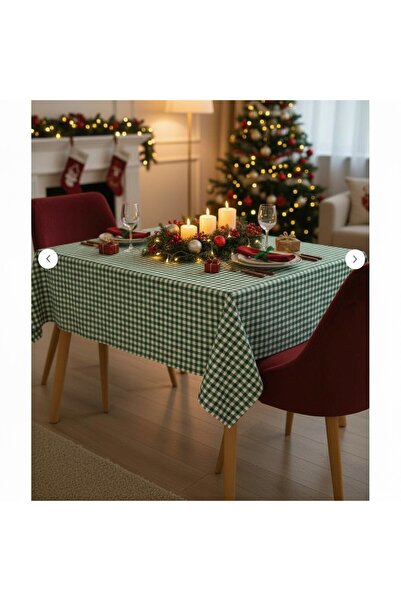 SHome 170x170 CM Yeşil Ekose Yılbaşı Masa Örtüsü – Christmas Sofra Bezi