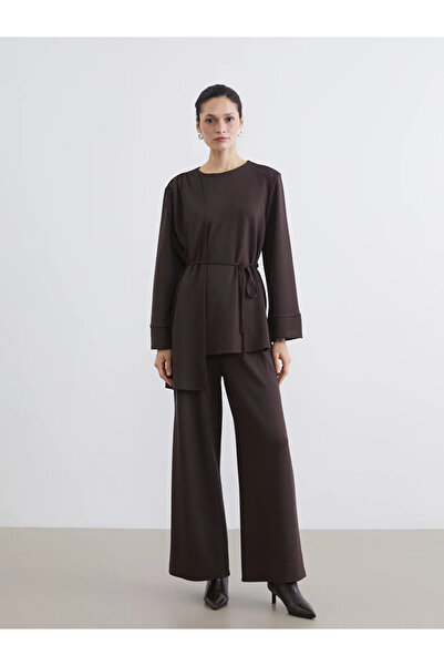 LC Waikiki LCW Modest Kahverengi Atkılı Soft Touch Kadın Sweatshirt Tunik