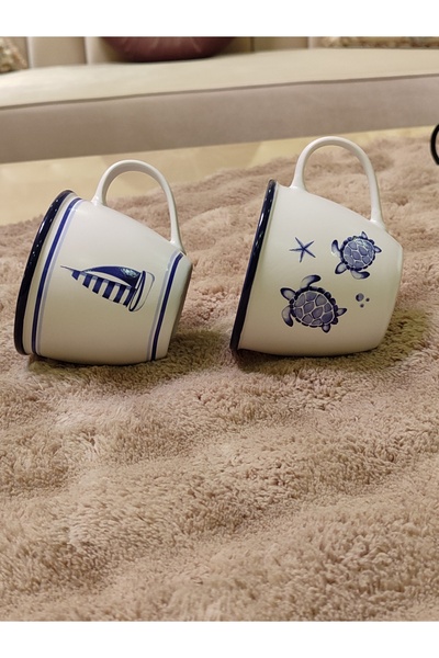 Madame Coco Marines Ocean Set of 2 Mugs - Blue - White - 245 ml