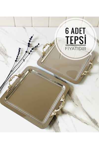 Melinda Lunea 6’lı Gümüş Kulplu Kare Sunum Servis Tepsisi (21x21cm)
