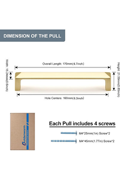 OEM Gold cabinet handles - 170 mm, 160mm between holes, set of 10 pieces