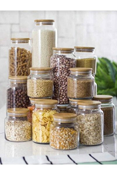 ELİFSU HOME Glass Jar with Bamboo Silicone Lid (500ml 800ml 1100ml)