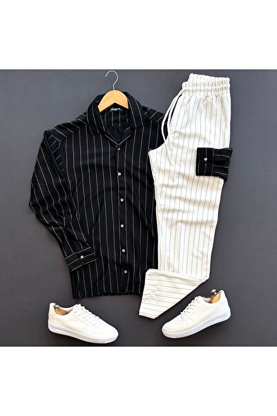 THEGENTMAN طقم بنطلون قميص مخطط من قماش الكريب