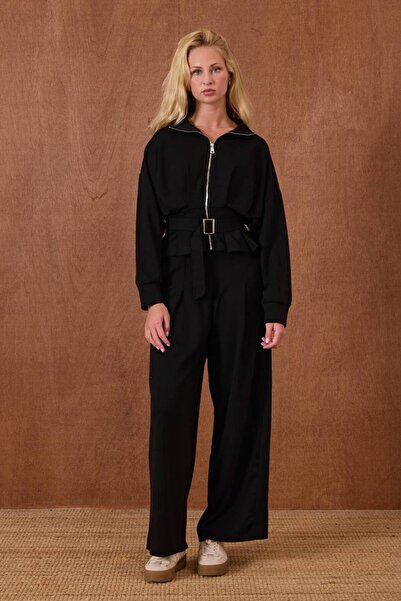 CELITA Women's Belted Zippered Jacket & Oversized Pants Bottom-Top Set